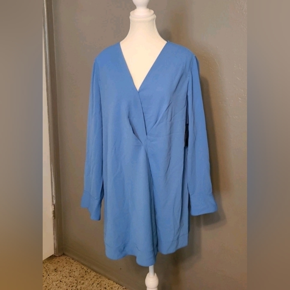 Alfani Cobalt Blue Tunic Pleated V-Neck Women's Long Sleeve Top NWT RV $79 Large - Picture 12 of 12